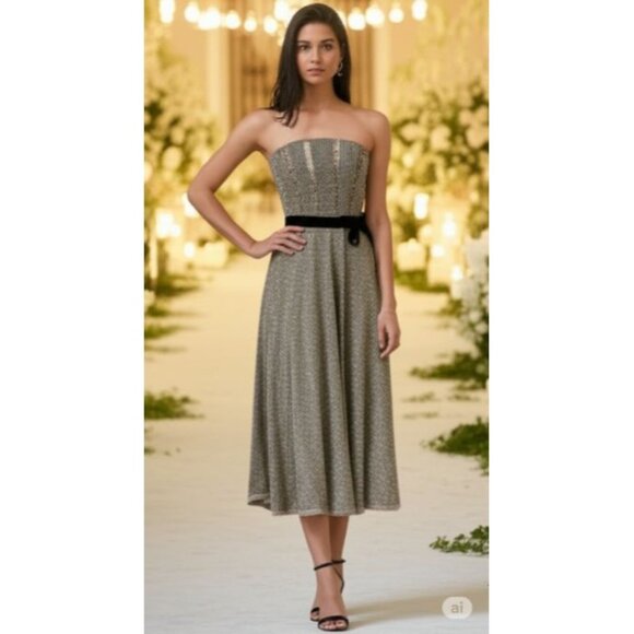 Free People Strapless Metallic Knit Goho Whimsy Dress S Lurex & Wool Blend - Picture 1 of 11